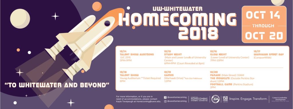 UW-Whitewater Homecoming Week Schedule - Whitewater Banner