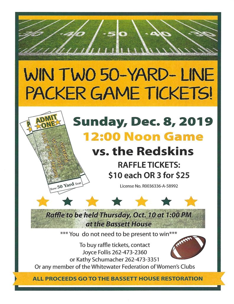 Packer Tickets Being Raffled by Whitewater Federation of Women's