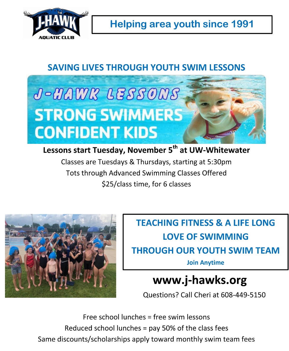 J-Hawks Offering Swim Lessons at UW-Whitewater Starting November 5 ...