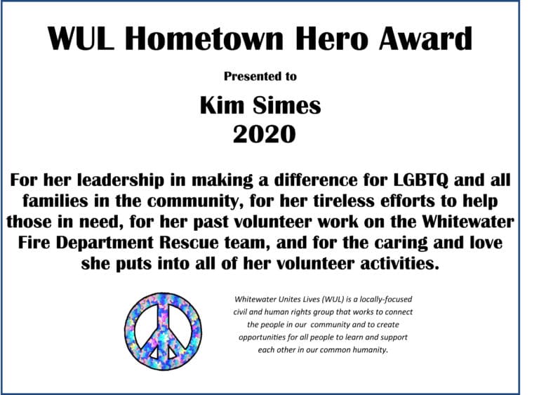 Kim Simes Receives Hometown Hero Award Whitewater Banner