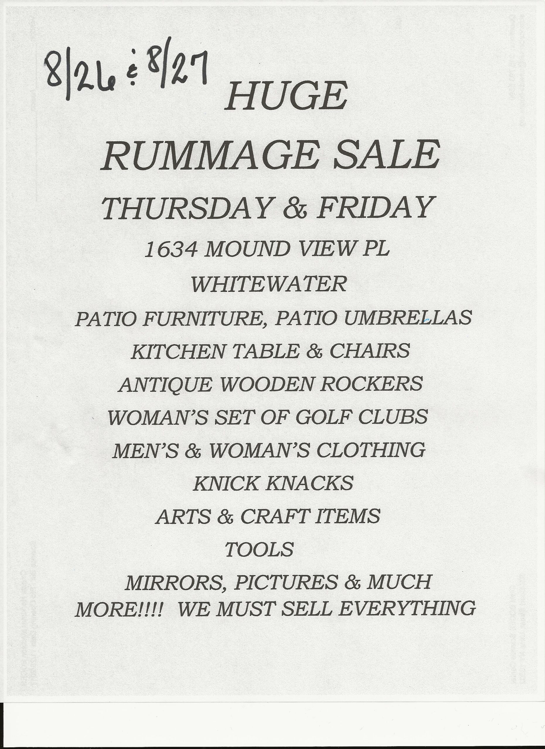 This Week's Rummage Sales, Including Tilla's Next Ride Rummage, Food