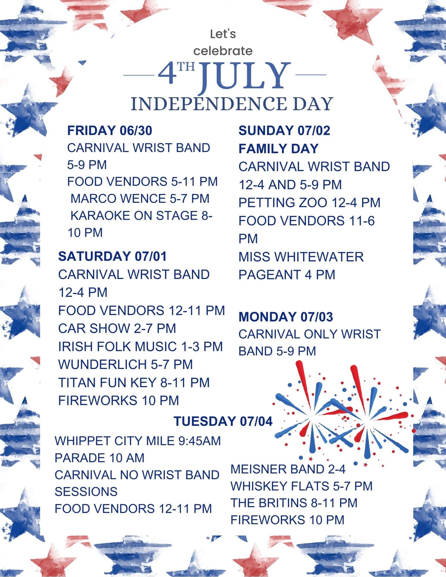 July 4th Festival Schedule Whitewater Banner