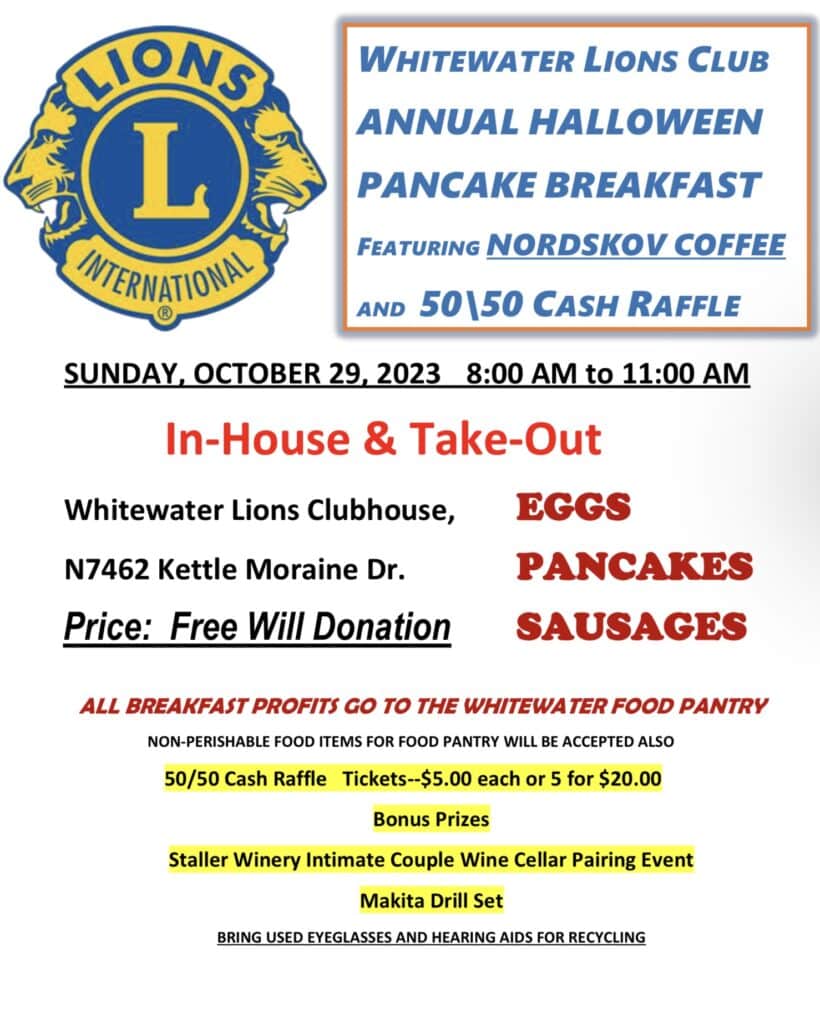 Lions Annual Halloween Pancake Breakfast - Next Sunday - Whitewater Banner