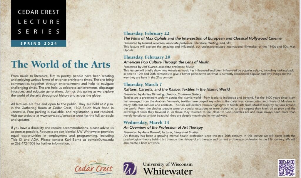 The World of the Arts Explored through UW-W Lectures in Whitewater &  Janesville - Whitewater Banner