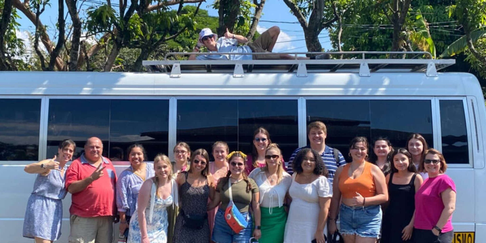 UW-Whitewater students and faculty on the road in January during a 12-day travel study class for aspiring health care professionals in Costa Rica. (Photo courtesy Jodie Parys.)